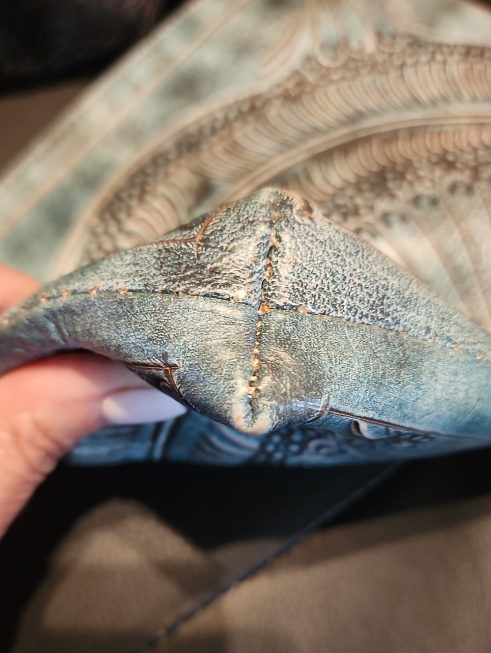 Hand-Tooled Turquoise Leather Wristlet Clutch - Picture 8 of 15